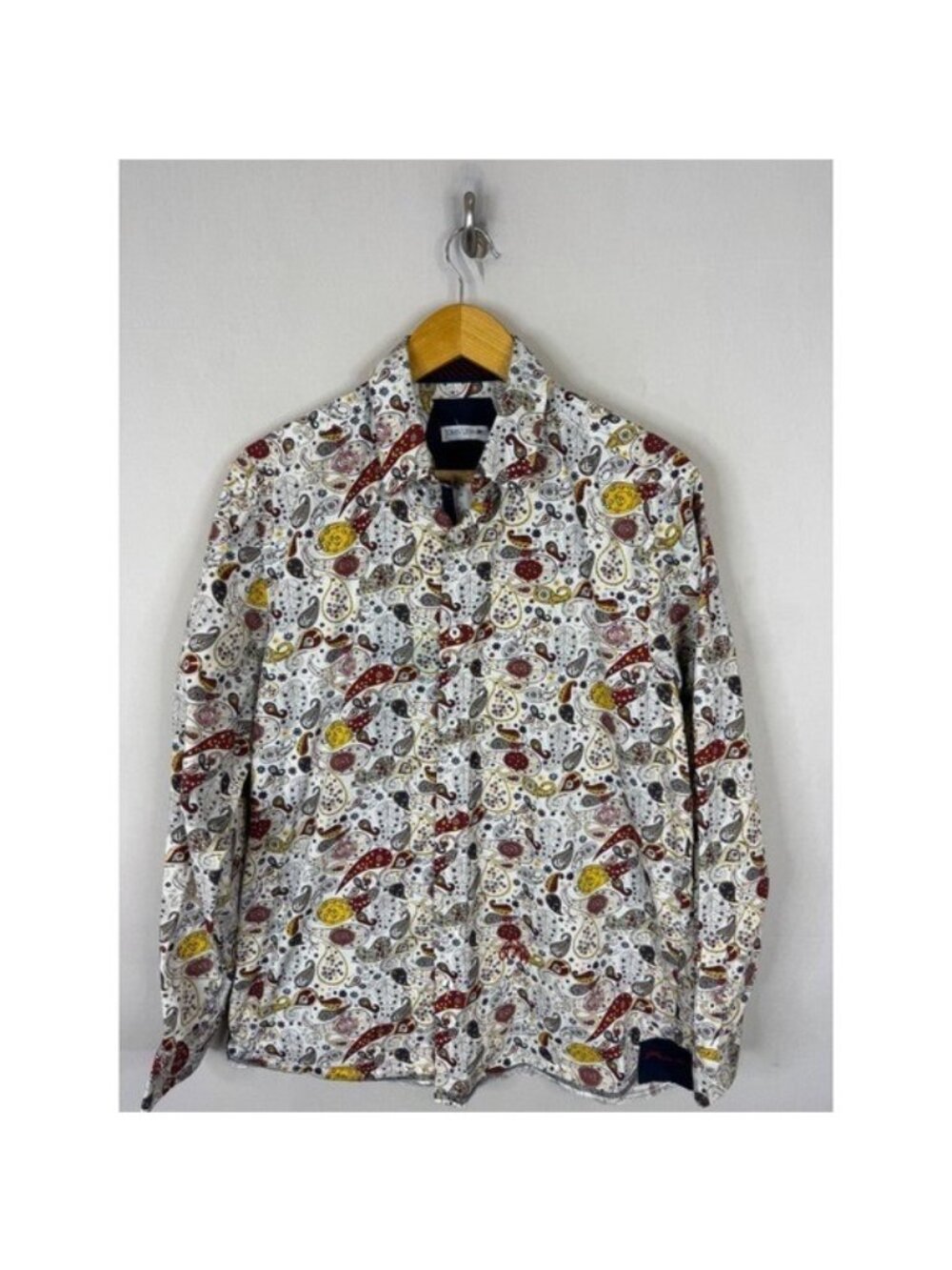 John Lennon Paisley Button Down Shirt Mens L Psychedelic Peace Sign White